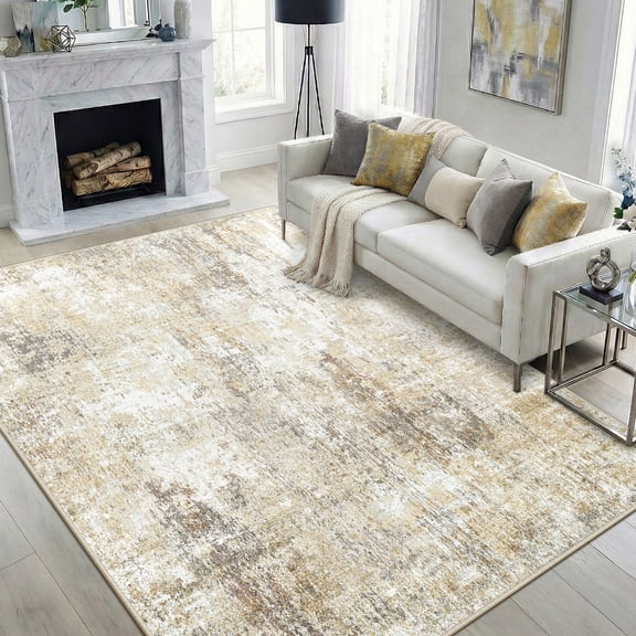 NewBuros Area Rugs 5'x7', Modern Abstract Non-Slip Washable Rugs for Living Room, Soft Low Pile Stain Resistant Indoor Carpet for Bedroom Dining Room Playroom, Neutral Brown