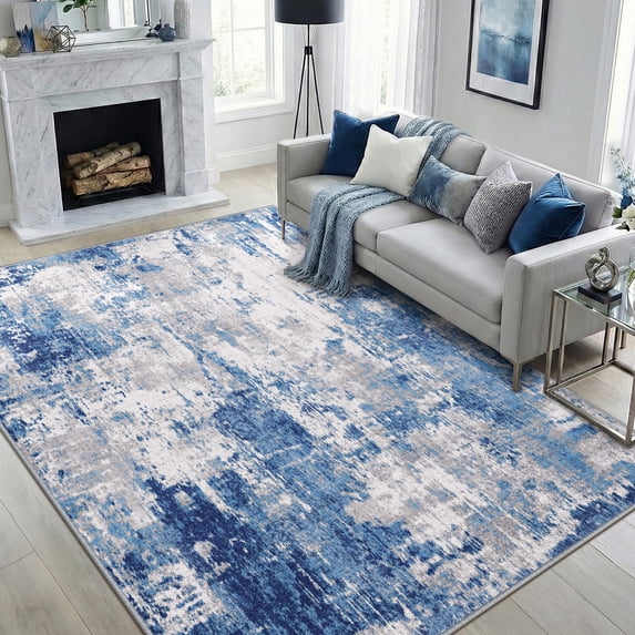 NewBuros Area Rugs 5'x7', Modern Abstract Non-Slip Washable Rugs for Living Room, Soft Low Pile Stain Resistant Indoor Carpet for Bedroom Dining Room Playroom, Gray Blue