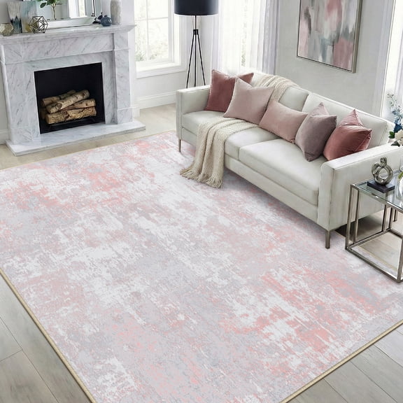 NewBuros Area Rugs 5'x7', Modern Abstract Non-Slip Washable Rugs for Living Room, Soft Low Pile Stain Resistant Indoor Carpet for Bedroom Dining Room Playroom, Gray Pink