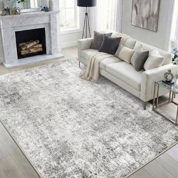 NewBuros Area Rugs 5'x7', Modern Abstract Non-Slip Washable Rugs for Living Room, Soft Low Pile Stain Resistant Indoor Carpet for Bedroom Dining Room Playroom, Gray White