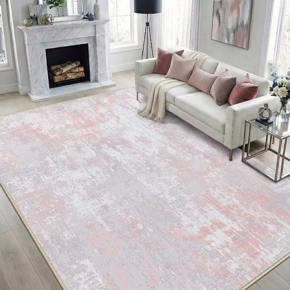 NewBuros Area Rugs 6'x9', Modern Abstract Non-Slip Washable Rugs for Living Room, Soft Low Pile Stain Resistant Indoor Carpet for Bedroom Dining Room Playroom, Gray Pink