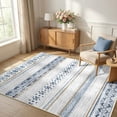 thumbnail image 1 of NewBuros 4'x6' Area Rugs for Living Room, Washable Rug Boho Moroccan Neutral Geometric Soft Indoor Rug, Low Pile Non-Slip Print Pattern Rug for Bedroom Dining Room, Blue Brown, 1 of 10