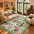 thumbnail image 1 of NewBuros 5'x7' Area Rug, Boho Floral Washable Rug, Non Slip Stain Resistant Soft Low Pile Rug for Living Room, Bedroom, Dining Room & Office, Light Green, 1 of 11