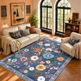 thumbnail image 1 of NewBuros 5'x7' Area Rug, Boho Floral Washable Rug, Non Slip Stain Resistant Soft Low Pile Rug for Living Room, Bedroom, Dining Room & Office, Gray Blue, 1 of 11