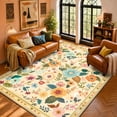 thumbnail image 1 of NewBuros 6'x9' Area Rug, Boho Floral Washable Rug, Non Slip Stain Resistant Soft Low Pile Rug for Living Room, Bedroom, Dining Room & Office, Ivory Yellow, 1 of 11
