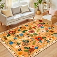 thumbnail image 1 of NewBuros 6'x9' Area Rugs, Boho Non Slip Washable Rugs for Living Room, Stain Resistant Soft Low Pile Indoor Floral Carpet for Bedroom Dining Room Office, Yellow Orange, 1 of 9