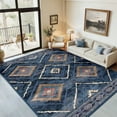 thumbnail image 1 of NewBuros 6'x9' Area Rug for Living Room, Machine Washable Non-Slip Rug, Soft Low Pile Stain Resistant Vintage Western Indoor Rug for Bedroom Dining Room, Darkblue, 1 of 9