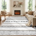 thumbnail image 1 of NewBuros 6'x9' Area Rugs for Living Room, Washable Rug Boho Moroccan Neutral Geometric Soft Indoor Rug, Low Pile Non-Slip Print Pattern Rug for Bedroom Dining Room, Black Brown, 1 of 10