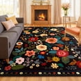 thumbnail image 1 of NewBuros 8'x10' Area Rug, Boho Floral Washable Rug, Non Slip Stain Resistant Soft Low Pile Rug for Living Room, Bedroom, Dining Room & Office, Black, 1 of 11