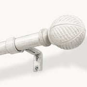 NewBuros Adjustable Wood Curtain Rod, 32 to 120 Inch, 1" Diameter Heavy-Duty Indoor Curtain Rod, Sturdy Rust-Proof with Wood Grain Leaf Pattern, White