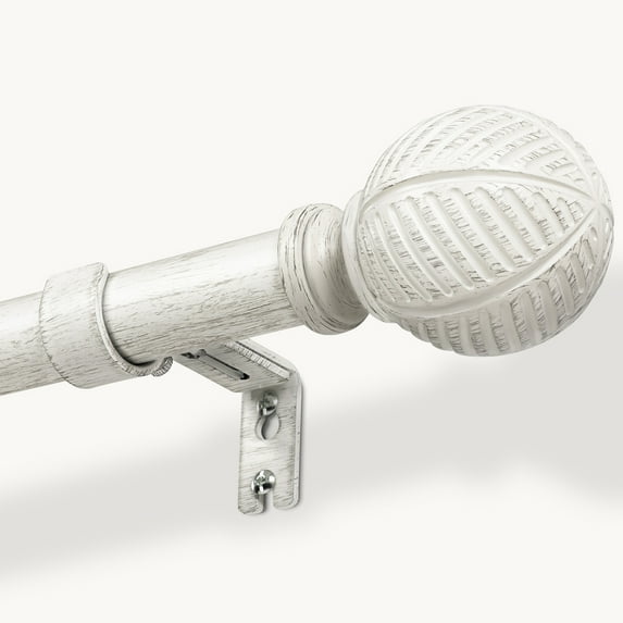 NewBuros Adjustable Wood Curtain Rod, 32 to 86 Inch, 1" Diameter Heavy-Duty Indoor Curtain Rod, Sturdy Rust-Proof with Wood Grain Leaf Pattern, White