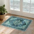 thumbnail image 1 of NewBuros Area Rugs 2'x3' Non-Slip Washable, Floral Vintage Distress Print Pattern Low Pile Soft Indoor Rugs for Kitchen Bedroom Entryway, Teal Green, 1 of 9