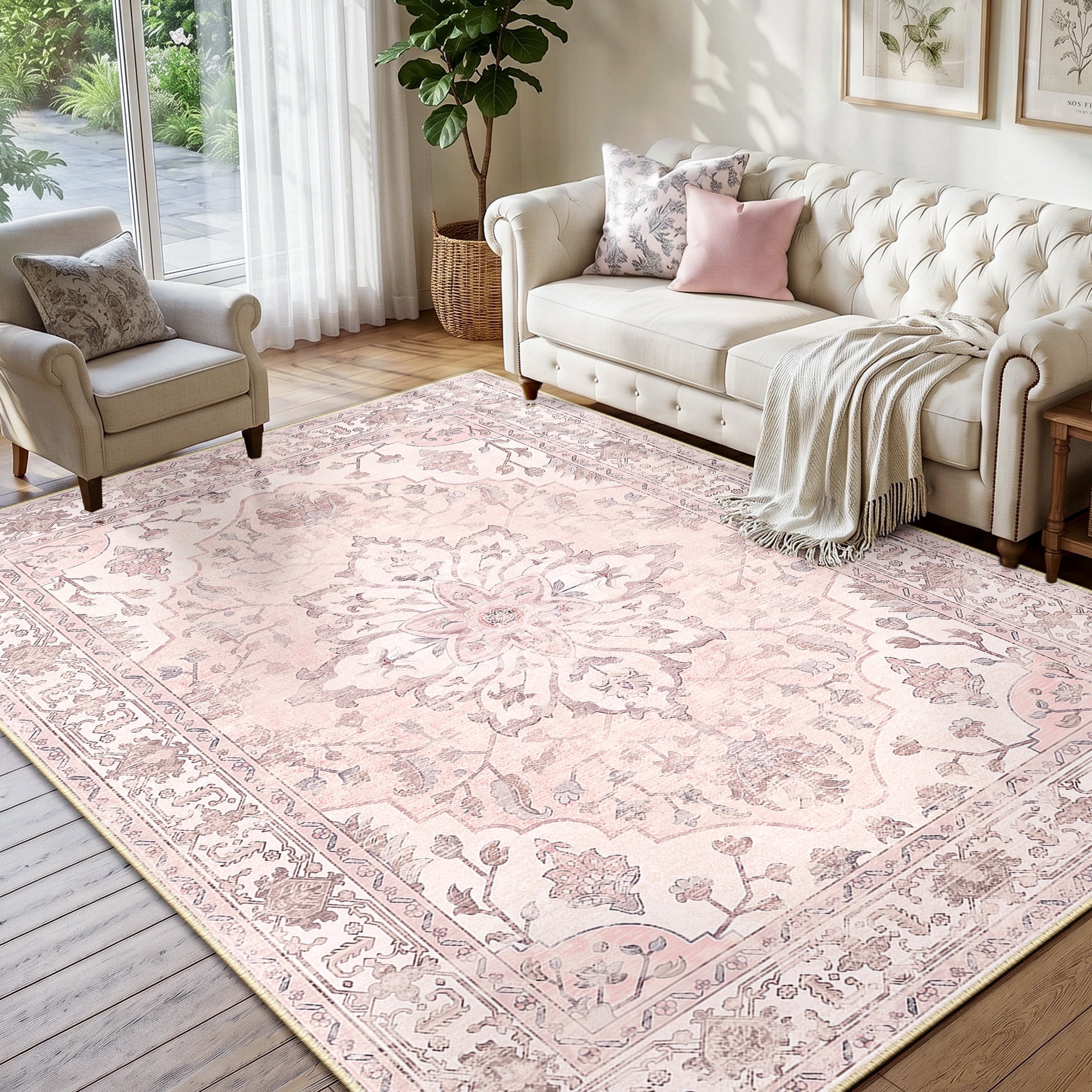 NewBuros 5'x7' Washable Area Rug for Living Room, Non Slip Vintage ...