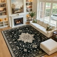 thumbnail image 1 of NewBuros Area Rugs 9'x12' Non-Slip Washable, Floral Vintage Distress Print Pattern Low Pile Soft Indoor Rugs for Living Room Bedroom Dining Room, Black, 1 of 10