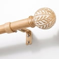 thumbnail image 1 of NewBuros Brown Wood Curtain Rod for Windows, 1" Diameter Heavy-Duty Wooden Curtain Pole Set, Adjustable Length 32 to 120 Inch with Decorative Leaf Finial., 1 of 9