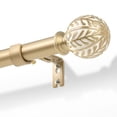 thumbnail image 1 of NewBuros Champagne Wood Curtain Rod for Windows, 1" Diameter Heavy-Duty Wooden Curtain Pole Set, Adjustable Length 32 to 48 Inch with Decorative Leaf Finial., 1 of 8