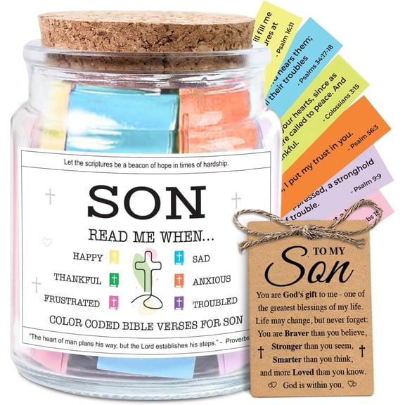 NewEleven Bible Verse Jar for Son, Christian Gift from Mom, Dad, Teen Boy Easter Basket Stuffer and Confirmation Gift