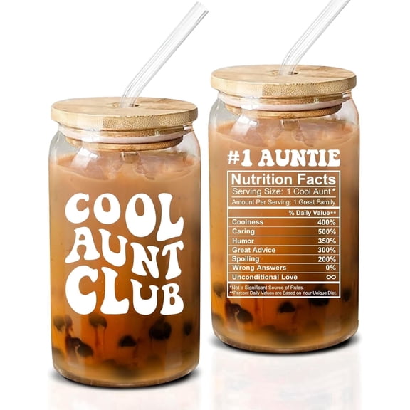 NewEleven 16oz Glass Coffee Cup - Funny Aunt Gift from Niece or Nephew