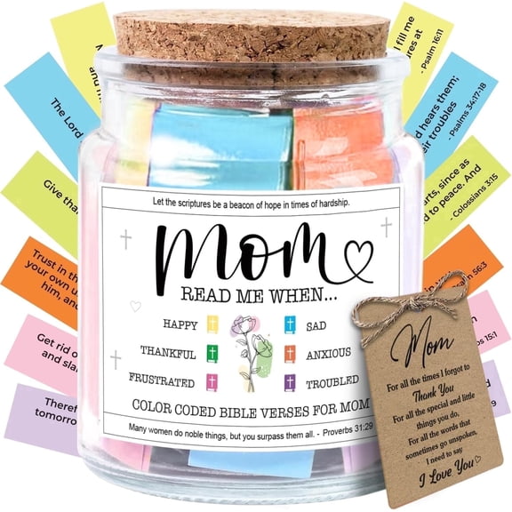 NewEleven Decorative Glass Scripture Jar for Mom - 5oz Bible Verse Jar Gift