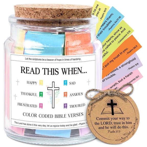 NewEleven Read Me When Christian Scripture Jar Inspirational Glass Home Decor with 92 Bible Verses Faith Gift for Women, Family & Friends