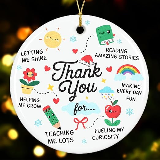 NewEleven Thank You Teacher Ceramic Christmas Ornament 2025 , Appreciation Gift for Teachers , Tree Decoration Keepsake