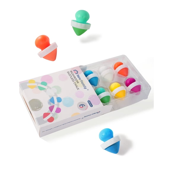 NewFamily Mushroom Dustless Chalk for Kids, Easy Grip Chalk,Non-Toxic Washable Toddlers Chalks Drawing Writing- Refills Available