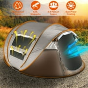 NewHome 5-8 Person Pop Up Tent الإعداد التلقائي خيمة التخييم مقاومة للماء خيمة الإعداد الفوري مع 4 Mosquito Net Windows Carrying Bag للتنزه تسلق الصيد المغامرات - كاكي