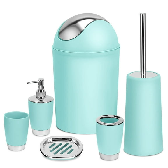 NewHome 6 Pcs Bathroom Accessories Set, Plastic Bathroom Set Lightweight Durable for Home Bathroom Unisex Adults Kids, Aqua