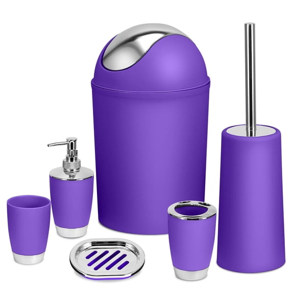 NewHome 6Pcs Bathroom Accessories Set, Plastic Bathroom Set Lightweight Durable for Home, Purple