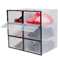 thumbnail image 1 of NewHome 6Pcs Collapsible Shoe Box Stackable Shoe Storage Bin Transparent Dustproof PP Shoe Organizer Container Black, 1 of 9