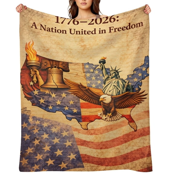 NewJum 1776–2026 A Nation United in Freedom Woven Throw Blanket America 250th Anniversary Patriotic History Decor, Map Vintage Gift 30×40
