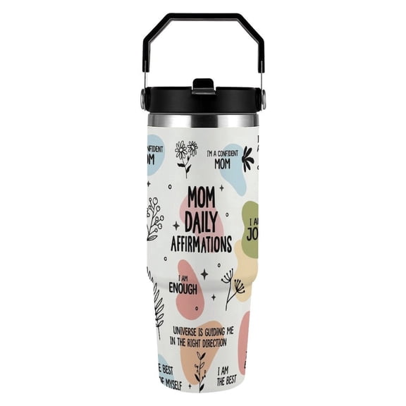 NewJum 30oz Tumbler with Handle Mothers Day Gifts for Mom, Mom Daily Affirmations – Gifts for Mom's Birthday, Expecting Moms Present, Momma Gift from Daughters Sons Kids, Inspirational Mama