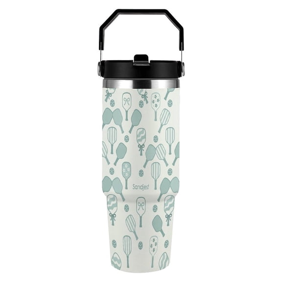 NewJum 30oz Tumbler with Handle Pickleball for Women Girls Adults, Insulated Travel Cup, Gift for Mothers Day Christmas Birthday (Mint)