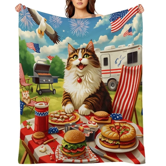 NewJum 4th of July Persian Cat Throw Blanket 250 Years BBQ Big Small Fuzzy Blanket for Couch Living Room Beach Travel, Home Sofa Decorations 50×60