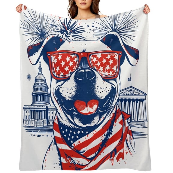 NewJum 4th of July Pitbull Dog Throw Blanket, 250 Years Patriotic Soft Fuzzy Cozy Blanket, American Anniversary Home Sofa Couch Decor Gift 5060