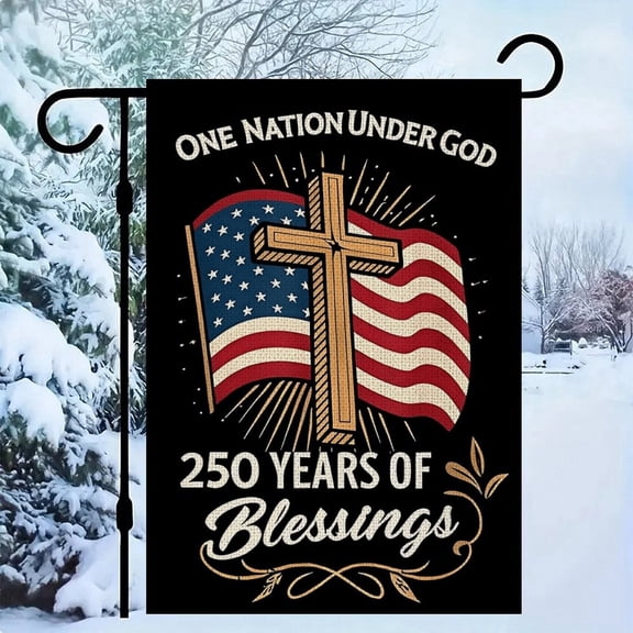 NewJum America Garden Flag 250, One Nation Under God,250th Anniversary Patriotic Cross Design, Double-Sided Burlap 12x18