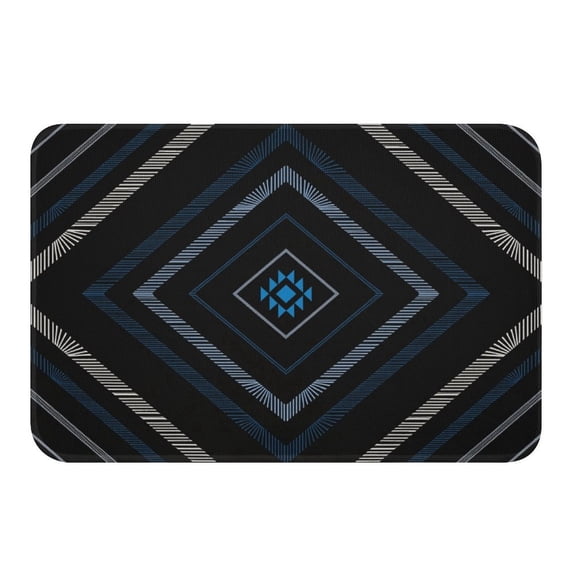 NewJum Aztec Bathroom Rugs Western Boho Bath Mats Microfiber Teel Black Moroccan Style Bathroom Accessories Diamond Pattern Floor Doormats Non-Slip,15.7"x23.6"