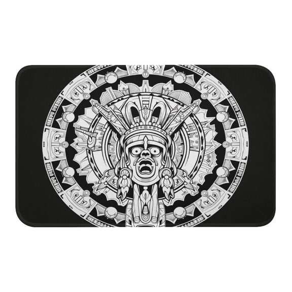 NewJum Aztec Calendar Sun Stone Art Crystal Velvet Bath Mat - Slip-Resistant, Soft Rug,19.7"x31.5"