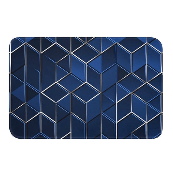 NewJum Blue Silver Geometric Bathroom Rugs Geometry Grid Pattern Bath Mats Abstract Bathroom Accessories Modern Luxury Floor Doormats,15.7"x23.6"
