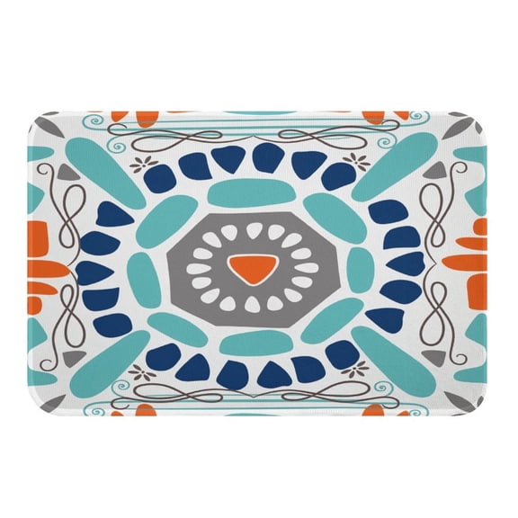 NewJum Boho Bath Mat Geometric Bathroom Rugs for Kids Teens Adults Exotic Ethnic Abstract Paisley Red Blue Water Absorbent Doormat,15.7"x23.6"