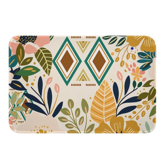 NewJum Boho Geometric Bath Mat,Floral Bohemian Stripe Print Kids Mats Rugs,Girls Boys Room Decor,Modern Flower Abstract Style Bathroom Carpets,Orange Yellow Bath Rug,15.7"x23.6"