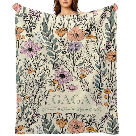 NewJum Gaga Blanket with Grandkids Names, Gaga Throw, Gigi Blanket, Best Gift for Grandma, Mom Gifts, Mother's Day,60x80 inches