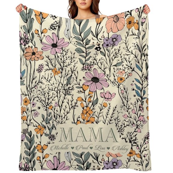 NewJum Mama Blanket with Names, Custom Mama Throw, Mom Blanket, Best Gift for Mother, Mom Gifts, Mother's Day,40x50 inches