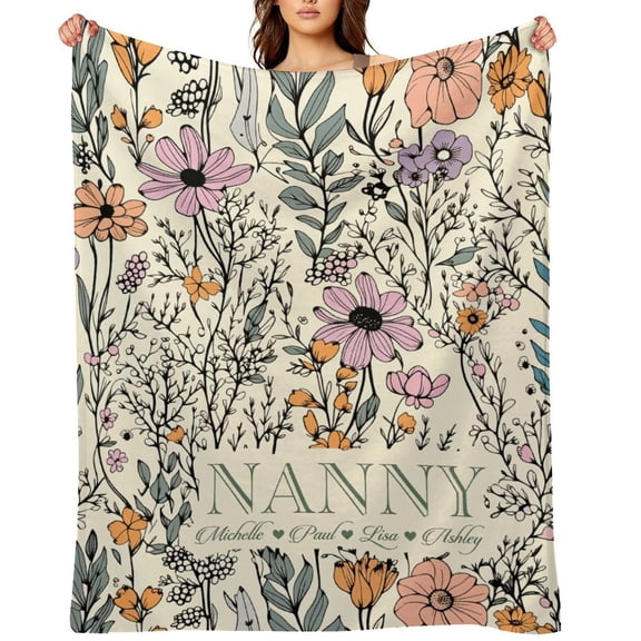 NewJum Nanny Blanket with Grandkids Names, Nanny Throw, Grandma Blanket, Best Gift for Grandparents, Mom Gifts, Mother's Day,40x50 inches