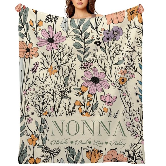 NewJum Nonna Blanket with Grandkids Names,Nonna Throw, Grandma Blanket, Best Gift for Grandparents, Mom Gifts, Mother's Day,50x60 inches