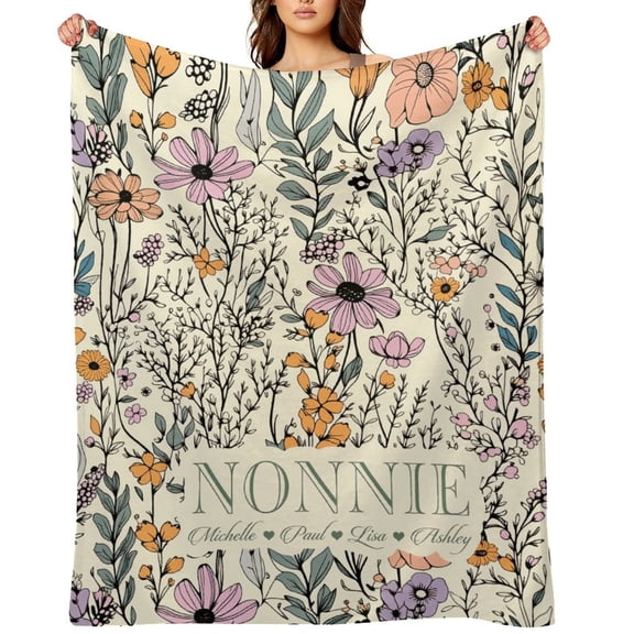 NewJum Nonnie Blanket with Grandkids Names, Nonnie Throw, Grandma Blanket, Best Gift for Grandparents, Mom Gifts, Mother's Day,40x50 inches