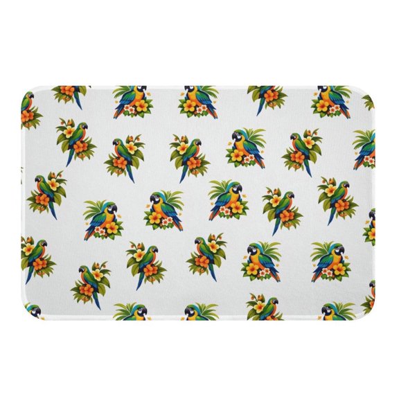 NewJum Parrot Bath Mat,Tropical Bird Palm Leaves Blossom Kids Mats Rugs,Girls Boys Room Decor,Vibrant Watercolor Style Bathroom Carpets,Green and Yellow Bath Rug,15.7"x23.6"