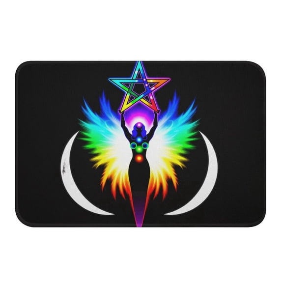 NewJum Rainbow Wiccan Goddess Chakra Pentagram Witchy Pagan Design Crystal Velvet Bath Mat - Slip-Resistant, Soft Rug,15.7"x23.6"