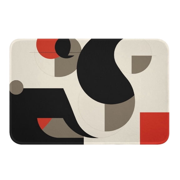 NewJum Retro Red Black and Gray Bathroom Rug Set,Abstract Geometric Aesthetic Bath Mat for Kids Adults Home Decor,Circle Square Bath Rug Door Mat,15.7"x23.6"