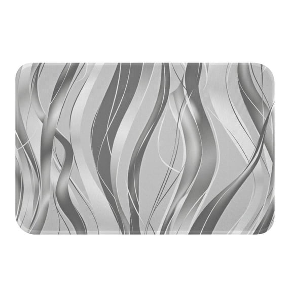 NewJum Silver Ombre Striped Bathroom Rugs Wave Bath Mats Modern Abstract Bathroom Accessories Geometric Floor Doormats Non-Slip,15.7"x23.6"